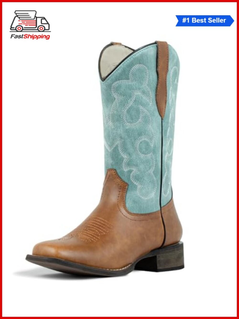 Square Toe Mid Calf Cowboy Boots Vegetarian Leather Wide Toe Western